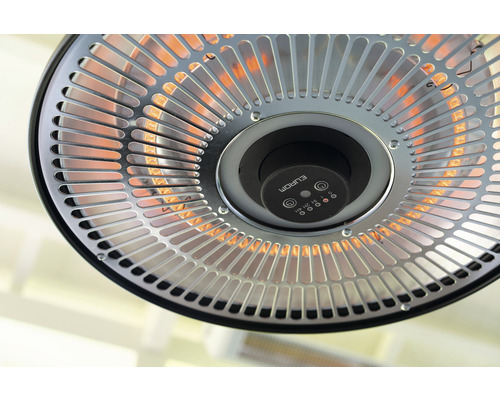 Detailní záběr na topidlo Eurom s ochrannou mřížkou a ovládacími prvky