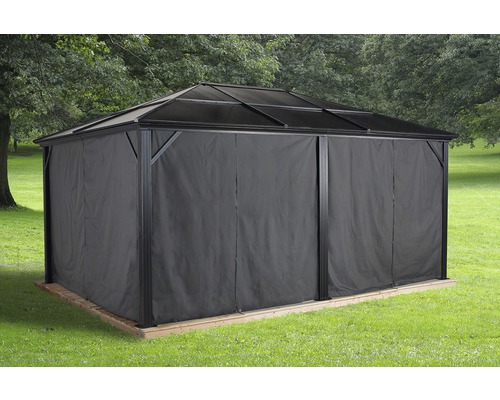 Zahradní pavilon s neprůhlednými bočními panely na trávníku