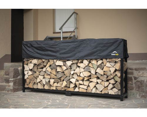 Stojan na dřevo ShelterLogic 239 x 36,3 x 118,9 cm ocelový černý s plachtou Sklad dřeva s palivovým dřívím a krytem