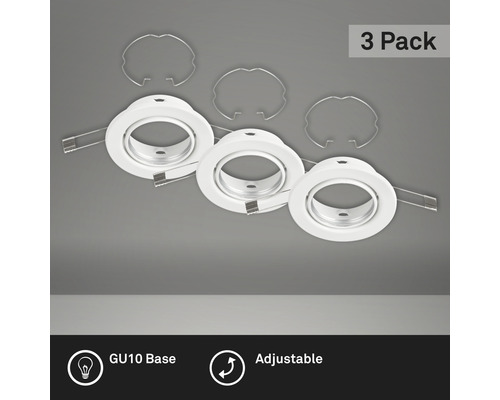 Sada tří bílých nastavitelných zapuštěných svítidel s paticí GU10