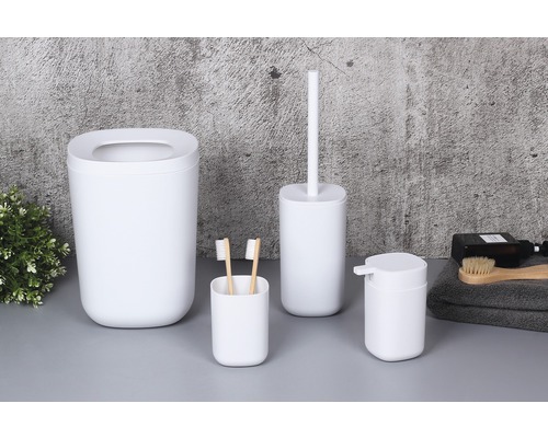 Koupelnová sada s odpadkovým košem, WC kartáčem, dávkovačem mýdla a kelímkem na zubní kartáčky