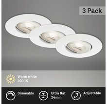 Sada tří LED zapuštěných bodových světel, teplé bílé světlo, stmívatelné a nastavitelné