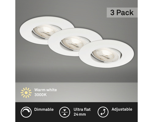 Sada tří LED zapuštěných bodových světel, teplé bílé světlo, stmívatelné a nastavitelné