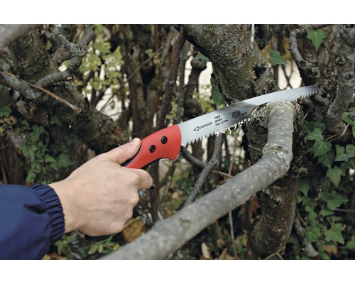 Ruční oblouková pila řeže větev