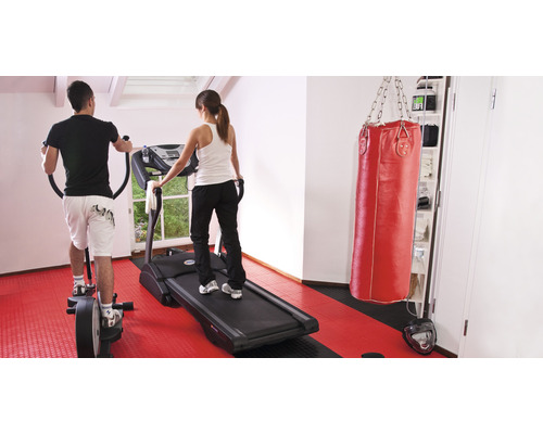Fitness místnost se stepperem, běžeckým pásem a boxovacím pytlem