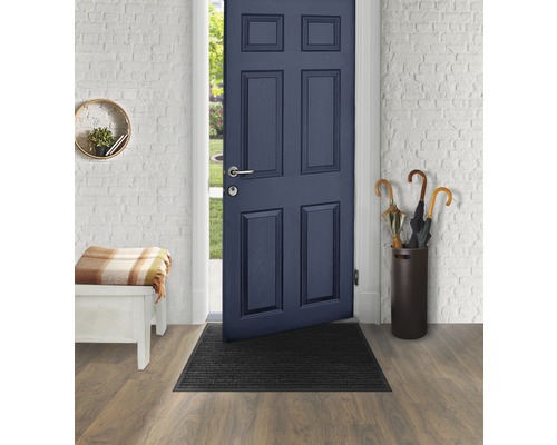 Vstupní prostor s rohožkou, věšákem a částečně otevřenými dveřmi