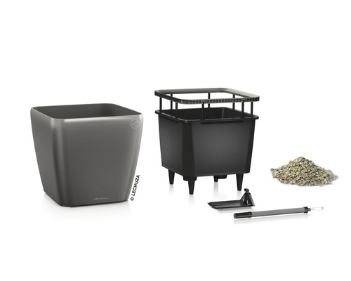 Květináč Lechuza Cube Glossy se zavlažovacím systémem a příslušenstvím