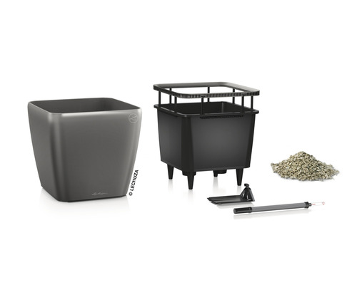Květináč se zavlažovacím systémem, ukazatelem hladiny vody a rostlinným granulátem