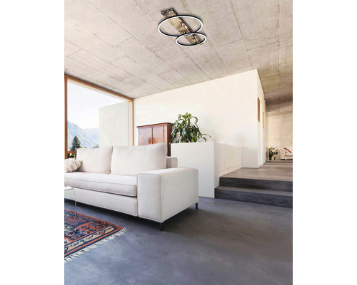 Stropní svítidlo se dvěma kruhy v obývacím pokoji