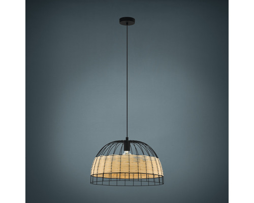 Závěsné svítidlo s košíkovým stínidlem a kovovým rámem