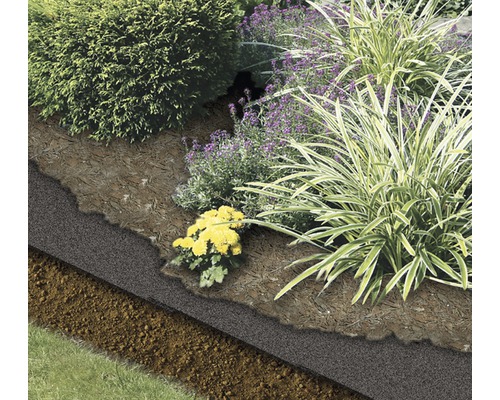 Záhon s mulčem, protiplevelovou textilií a ornicí