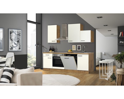 Moderní vestavěná kuchyně s elektrickými spotřebiči a myčkou nádobí v otevřeném obývacím pokoji.