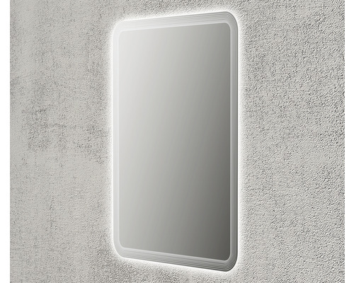 Obdélníkové zrcadlo se zaoblenými rohy a LED osvětlením