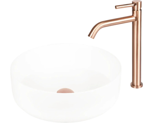 Umyvadlo na desku z sanitární keramiky s vodovodní baterií