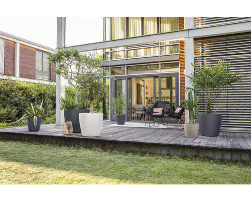 Venkovní prostor s rostlinami v květináčích na terase