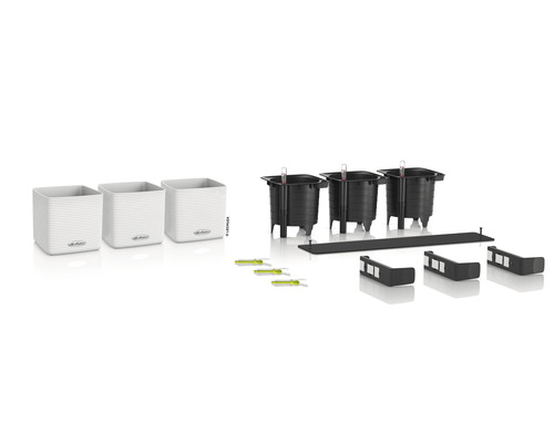 Sada květináčů se zavlažovacím systémem, skládající se z květináčů, ukazatele hladiny vody a příslušenství