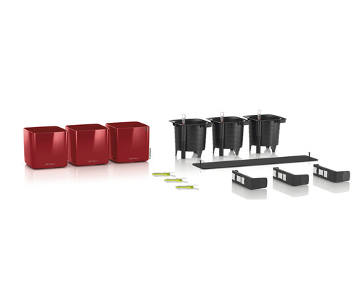 Sada květináčů Lechuza Cube Glossy Triple se zavlažovacím systémem