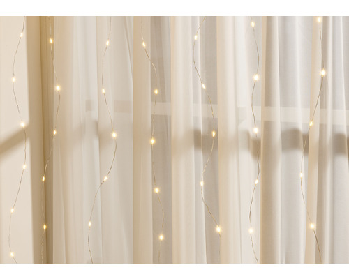 Světelný závěs Lafiora drát 200 LED 100 x 200 cm s časovačem a stmívačem, teplé bílé světlo Dekorativní světelný řetěz před závěsem
