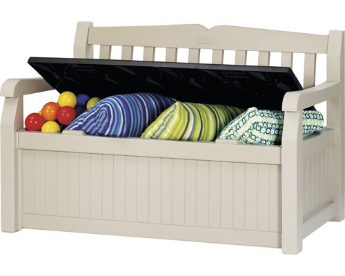 Zahradní lavice s úložným prostorem na polštáře a míče