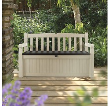 Zahradní lavice s úložným prostorem na dřevěné terase