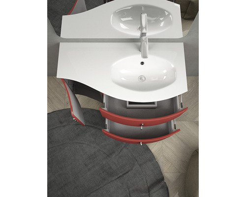 Umyvadlová skříňka s otevřeným výsuvem a umyvadlem na desku