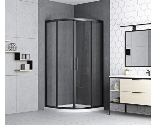 Koupelnová scéna s rohovým sprchovým koutem s černým rámem