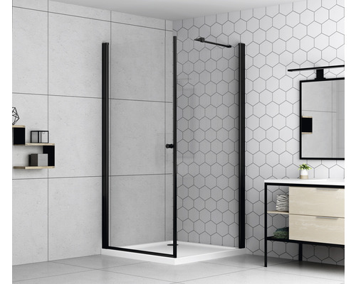 Sprchové dveře basano Modena otočné prosklené se světle černým profilem 88,8 cm PZ KT9/20-0