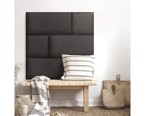 Čalouněný panel Kingston tmavě šedý 30x60 cm Látkový nástěnný panel nad lavicí s polštářem a dekorací