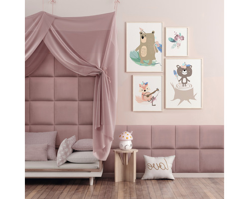 Čalouněný nástěnný panel Velvet 30x30 cm starorůžová Design dětského pokoje s motivy zvířat, nebesy a polstrovanou stěnou