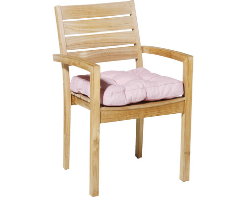 Dřevěné zahradní křeslo s područkami a růžovým polštářem