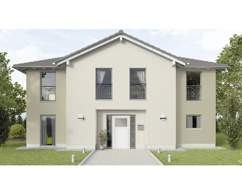 Pohled na dvoupodlažní rodinný dům se sedlovou střechou