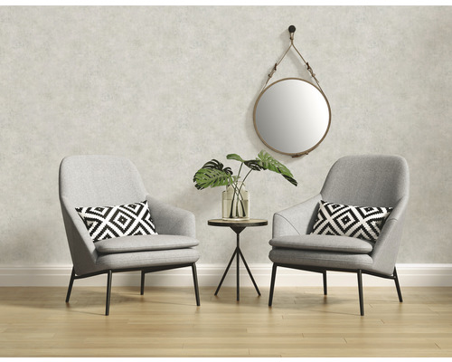 Obývací pokoj se dvěma křesly, odkládacím stolkem, zrcadlem a pokojovou rostlinou