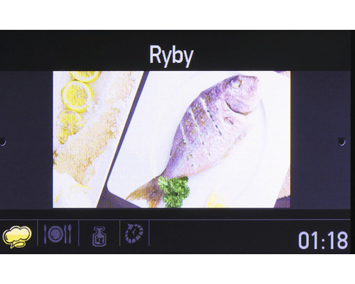 Zobrazení receptu na ryby na obrazovce