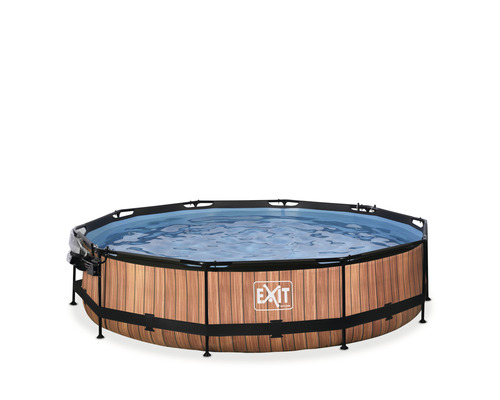 Nadzemní bazén rámový s kartušovou filtrací a zakrytím EXIT WoodPool Ø360 x 76 cm dřevěný design