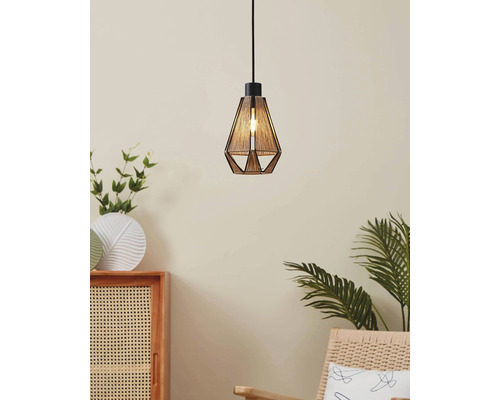 Závěsná lampa s geometrickým stínidlem z textilní šňůry