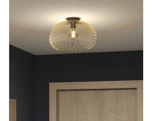 Stropní svítidlo s kovovým stínidlem v drátěném vzhledu a žárovkou