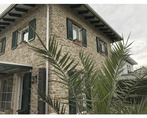 Fasáda domu s okenicemi a kamenným dekorem