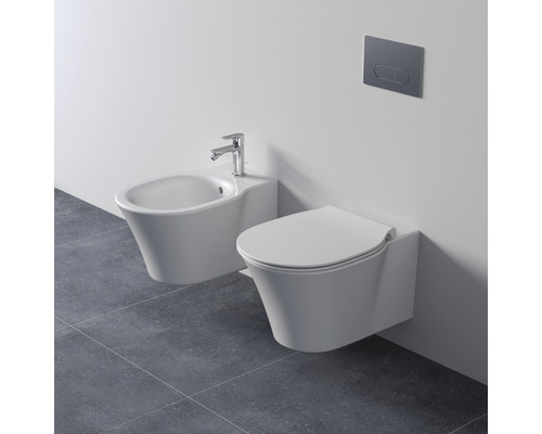 Závěsné WC a bidet s ovládacím panelem v koupelně