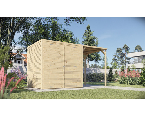 Dřevěný zahradní domek Bertilo Cubico 3 Plus Fineline 373 x 202 cm přírodní
