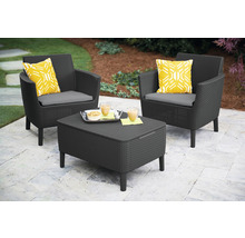 Sada zahradního nábytku se dvěma křesly, polštáři a stolem s úložným prostorem