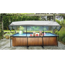 Nafukovací bazén se stříškou a dvěma dětmi na zahradě