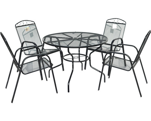 Zahradní stůl se sadou kulatého stolu a čtyř kovových židlí