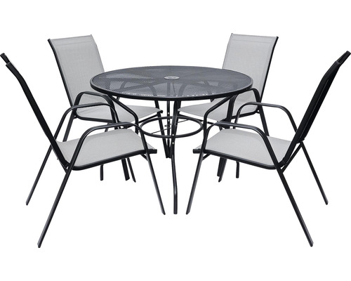 Zahradní stolová sestava s kulatým stolem a čtyřmi židlemi