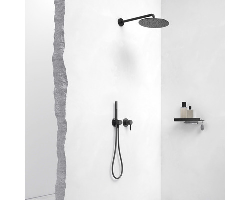 Sprchová armatura sada s hlavovou sprchou, ruční sprchou a poličkou v koupelně