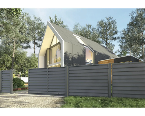 Moderní dům s šedým plotem