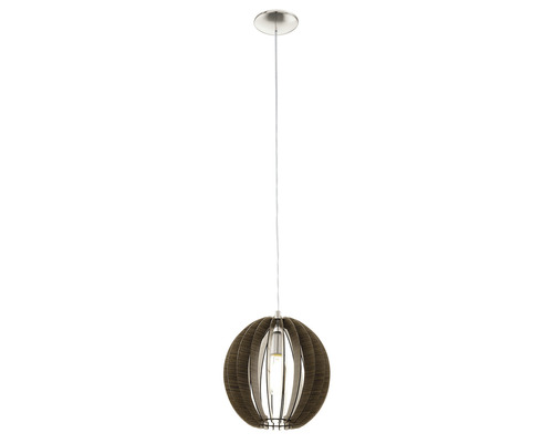 Závěsné svítidlo s kulatým stínidlem a jednou žárovkou.