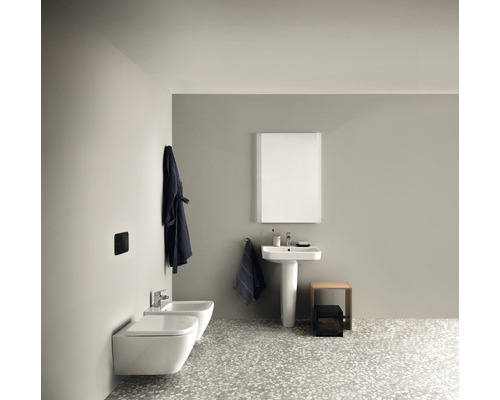 Koupelna s toaletou, bidetem, umyvadlem, zrcadlem a županem pro světlou a organizovanou atmosféru.