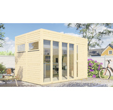 Dřevěný zahradní domek s okny a dveřmi