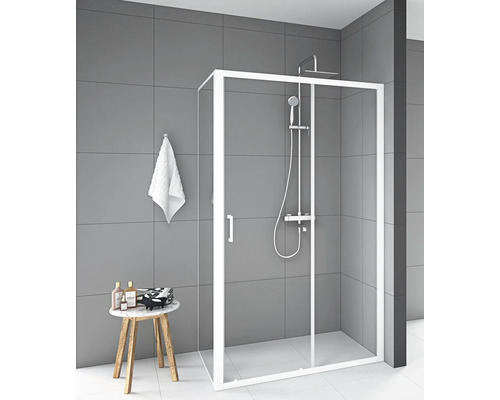 Sprchové dveře se sprchovou zástěnou Aurlane 80 x 120 cm barva rámu bílá dekor skla čiré sklo FAC840W