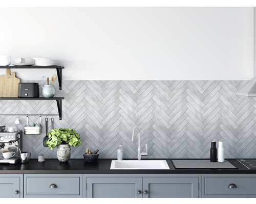 Stěnový obklad PVC Ceramics Grey Chevron KR 67,5x400 cm